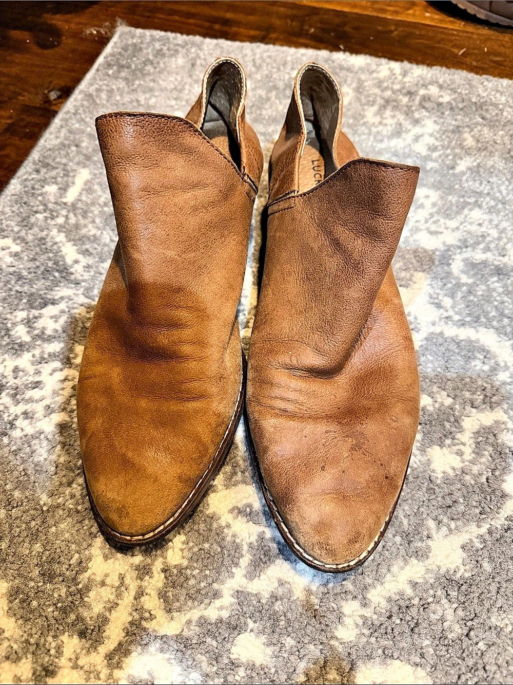 Lucky Brand Basel Bootie Brown Almond Toe Block Heel